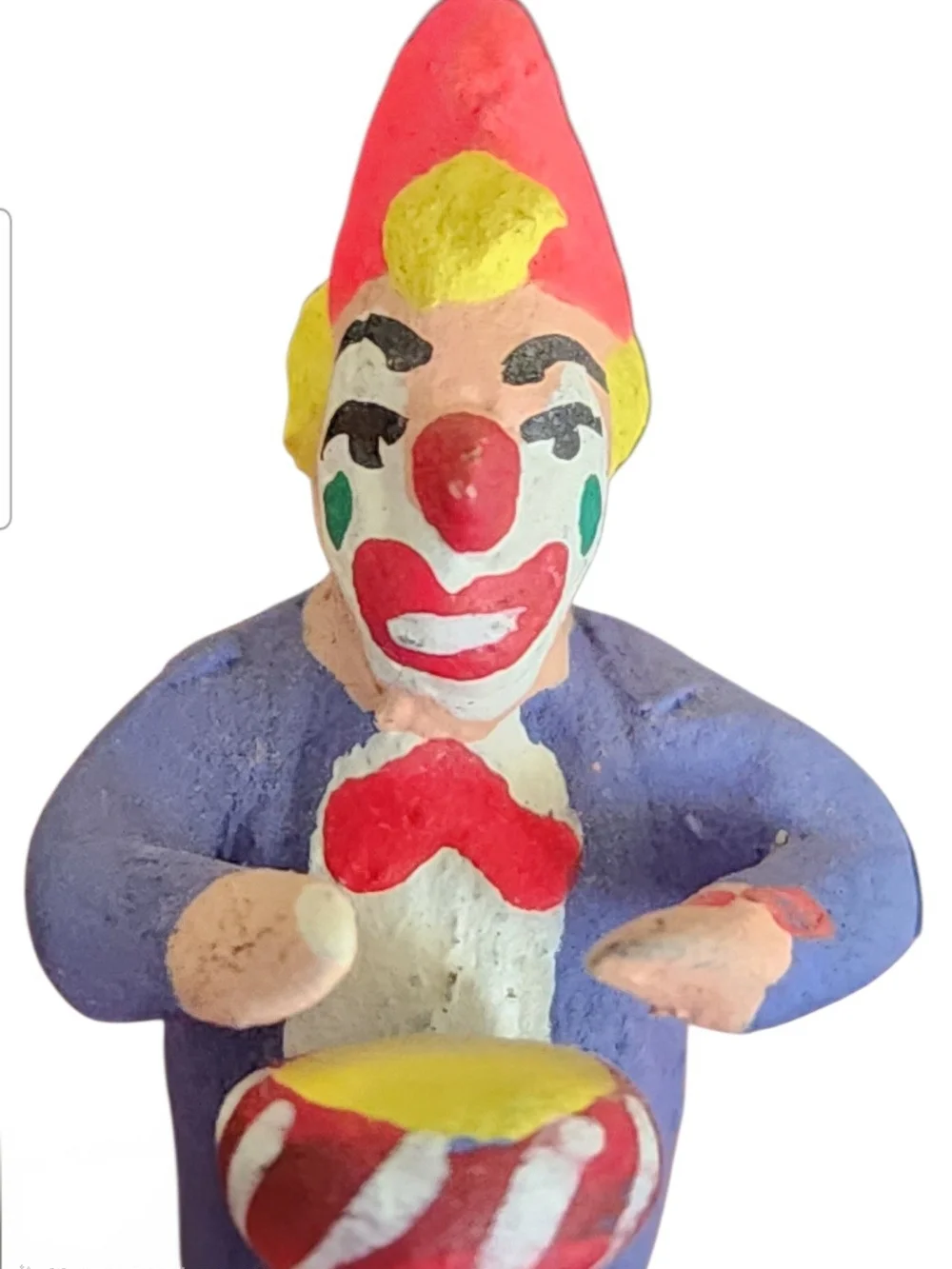 Vintage Folk Art Clay Hand-Painted Clown Figurine– Whimsical